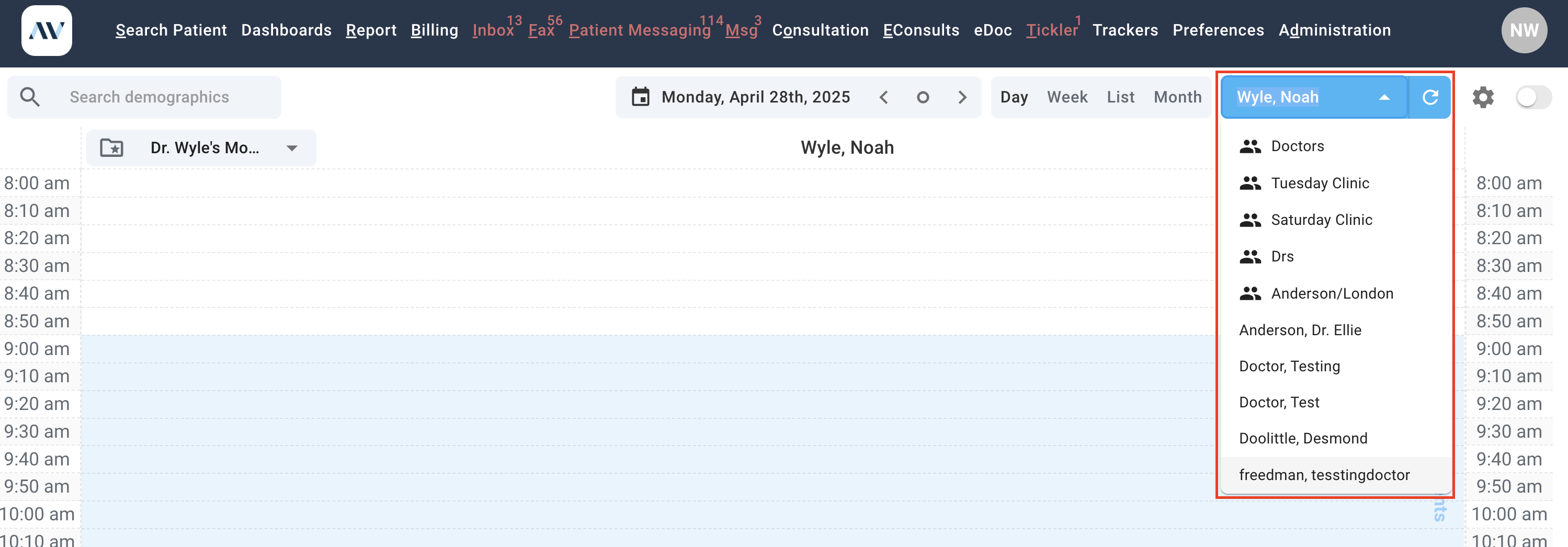 Schedule Drop-down Menu